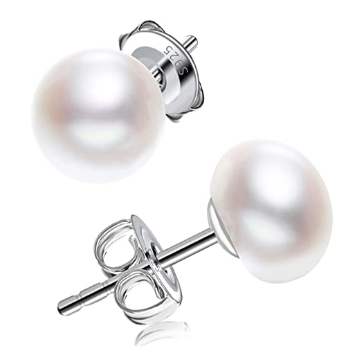 Perlenohrringe Silber 925 Sterling Silber 8mm Button weiß Süßwasser Perlen Ohrstecker Damen von Zevmi