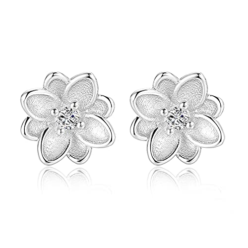 Damen Silber Blume Ohrstecker - Weißgold plattiert Magnolienblume mit Cubic Zirkonia Ohrstecker Ohrringe für Schmuck Geschenk von Zevmi