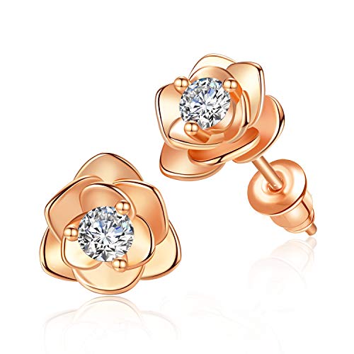 Roségold-Ohrstecker, Damen-Ohrstecker in Blumenform mit Zirkonia, Schmuckgeschenke für Frauen von Zevmi