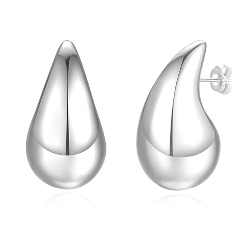 Waterdrop Ohrringe Silber Dupes Damen: Chunky Silber Earrings für Frauen und Mädchen von Zevmi