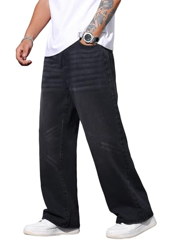 Zewool Herren Baggy Hip Hop Jeans Weite Beinform Skater Jeans Lässige Lockere Passform Denim-Hosen Streetwear Gerade Entspannte Passform Y2K Extreme Bewegungsfreiheit Skateboard,A10 Schwarz,L von Zewool
