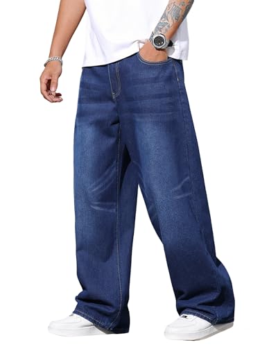 Zewool Herren Baggy Hip Hop Jeans Weite Beinform Skater Jeans Lässige Lockere Passform Denim-Hosen Streetwear Gerade Entspannte Passform Y2K Extreme Bewegungsfreiheit Skateboard,B10 Blau,XL von Zewool