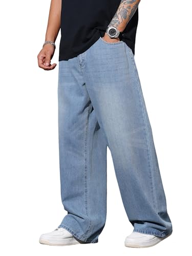 Zewool Herren Baggy Hip Hop Jeans Weite Beinform Skater Jeans Lässige Lockere Passform Denim-Hosen Streetwear Gerade Entspannte Passform Y2K Extreme Bewegungsfreiheit Skateboard,C10 Blau,XXL von Zewool