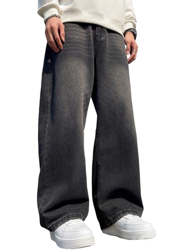 Zewool Herren Baggy Hip Hop Jeans Weite Beinform Streetwear Skater Jeans Lässige Lockere Passform Denim-Hosen Y2K Skateboard Gerade Entspannte Passform Extreme Bewegungsfreiheit,D10 Schwarz,XL von Zewool