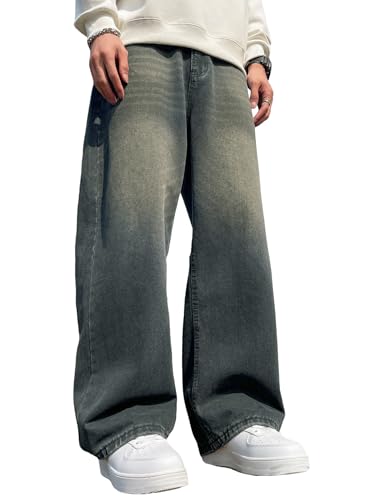 Zewool Herren Baggy Hip Hop Jeans Weite Beinform Streetwear Skater Jeans Lässige Lockere Passform Denim-Hosen Y2K Skateboard Gerade Entspannte Passform Extreme Bewegungsfreiheit,E10 Retro Blau,XS von Zewool