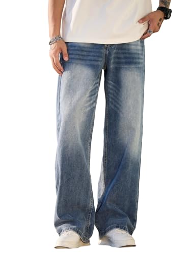 Zewool Herren Baggy Hip Hop Jeans Weite Beinform Streetwear Skater Jeans Lässige Lockere Passform Denim-Hosen Y2K Skateboard Gerade Entspannte Passform Extreme Bewegungsfreiheit,F10 Blau,XS von Zewool