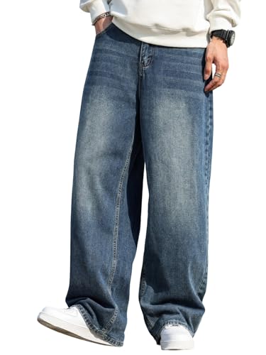 Zewool Herren Baggy Jeans Hip Hop Weite Skater Jeans extra lockere Denim-Hosen im Y2K Skateboard Streetwear-Stil lässige gerade Beine entspannte Passform maximale Bewegungsfreiheit,C20 Blau,XXL von Zewool