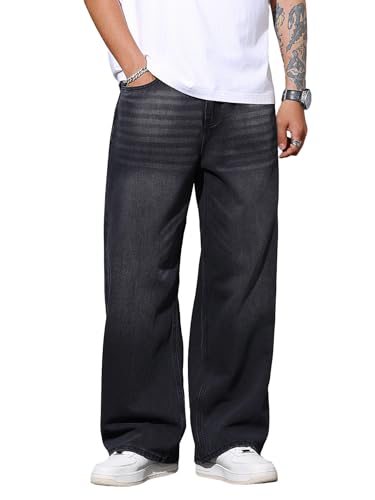 Zewool Herren Baggy Jeans Weite Skater Hip Hop Skateboard lässige lockere Denim-Hosen im Y2K Streetwear-Stil extra Oversized entspannte Passform maximale,A20 Schwarz,L von Zewool