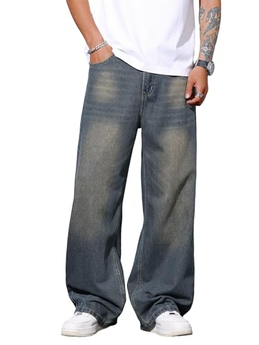 Zewool Herren Baggy Jeans Weite Skater Hip Hop Skateboard lässige lockere Denim-Hosen im Y2K Streetwear-Stil extra Oversized entspannte Passform maximale,B20 Retro Blau,L von Zewool