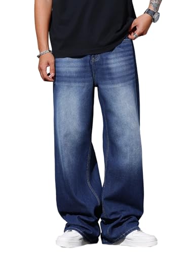 Zewool Herren Baggy Jeans Weite Skater Hip Hop Skateboard lässige lockere Denim-Hosen im Y2K Streetwear-Stil extra Oversized entspannte Passform maximale,D20 Dunkelblau,S von Zewool