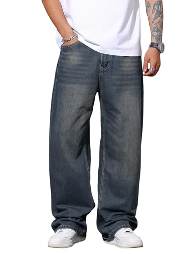Zewool Herren Baggy Jeans Weite Skater Hip Hop Skateboard lässige lockere Denim-Hosen im Y2K Streetwear-Stil extra Oversized entspannte Passform maximale,F20 Dunstblau,XS von Zewool
