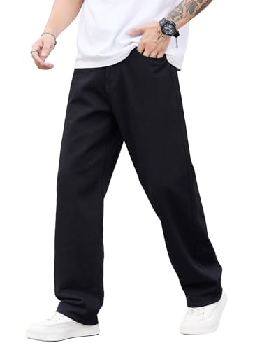 Zewool Herren Baggy Jeans im lockeren Weitschnitt Y2K Skaterhose mit gerader Beinform Hip-Hop Streetwear Entspannte Passform der 2000er für Skateboard Weite Herrenjeans,A15 Schwarz,XXL von Zewool
