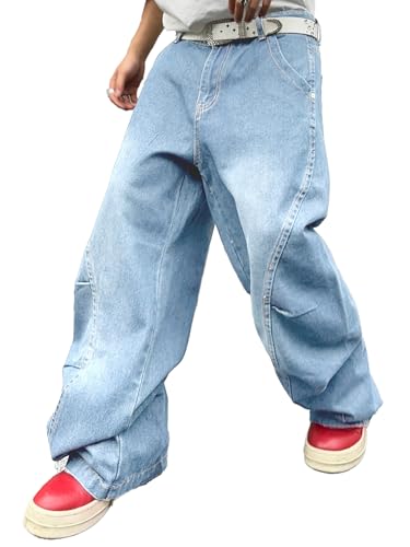 Zewool Herren Baggy Jeans mit unregelmäßigen Nähten lässige Mode Y2K Hip Hop Wide Leg Denim-Hosen Streetwear lockere Passform gerade Beinform entspannter Schnitt Skater Skateboard,D Hellblau,XS Zewool Herren Baggy Jeans mit unregelmäßigen Nähten lässige Mode Y2K Hip Hop Wide Leg Denim-Hosen Streetwear lockere Passform gerade Beinform entspannter Schnitt Skater Skateboard,D Hellblau,XS von Zewool