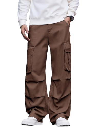 Zewool Herren Casual Wide-Leg Denim Cargo-Hosen Hose Mittelschwere Baggy Jeans mit Taschen Skater Y2K Hip Hop Streetwear Entspannte Lockere Passform 2000er Wandern und Reisen,C10 Braun,L von Zewool