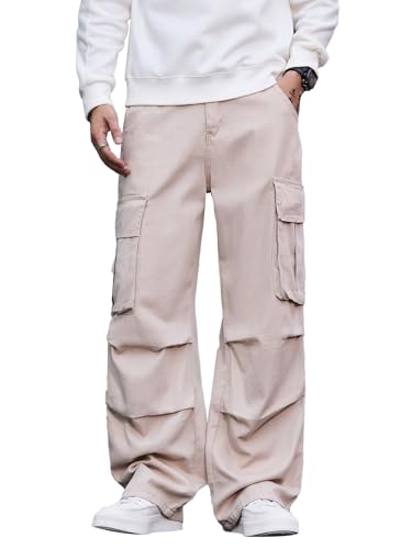 Zewool Herren Casual Wide-Leg Denim Cargo-Hosen Hose Mittelschwere Baggy Jeans mit Taschen Skater Y2K Hip Hop Streetwear Entspannte Lockere Passform 2000er Wandern und Reisen,D10 Khaki,L von Zewool