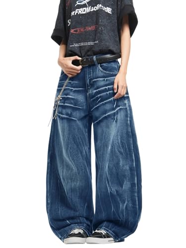 Zewool Herren Distressed Baggy Jeans Y2K Hip Hop Weite Beinform Skater Jeans Lässige Lockere Passform Denim-Hosen Streetwear Gerade Entspannte Passform 2000er Skateboard,C10 Blau,XL von Zewool