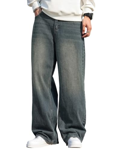 Zewool Herren Hip Hop Baggy Jeans Weite Beinform Streetwear Y2K Skater Jeans Lässige Lockere Denim-Hosen Skateboard Gerade Entspannte Passform Bewegungsfreiheit,F10 Retro Blau,XXL von Zewool