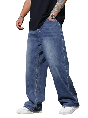 Zewool Herren Hip Hop Baggy Jeans Weite Beinform Streetwear Y2K Skater Jeans Lässige Lockere Denim-Hosen Skateboard Gerade Entspannte Passform Bewegungsfreiheit,G10 Blau,XXL von Zewool