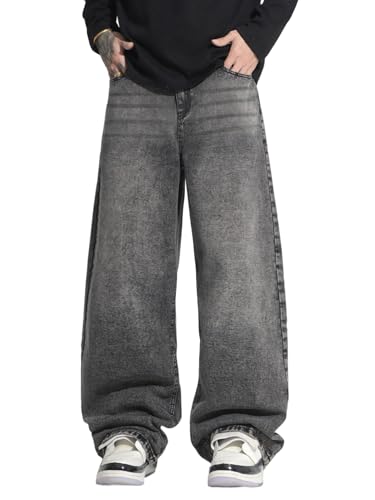 Zewool Herren Hip Hop Baggy Jeans Weite Beinform Streetwear Y2K Skater Jeans Lässige Lockere Denim-Hosen Skateboard Gerade Entspannte Passform Bewegungsfreiheit,H10 Grau,L von Zewool