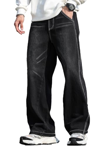 Zewool Herren Hip Hop Baggy Jeans Weite Beinform Streetwear Y2K Skater Jeans Lässige Lockere Denim-Hosen Skateboard Gerade Entspannte Passform Bewegungsfreiheit,A10 Schwarz,S von Zewool