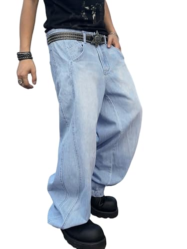 Zewool Herren Hip Hop Baggy Jeans Weite Beinform Streetwear Y2K Skater Jeans Lässige Lockere Denim-Hosen Skateboard Gerade Entspannte Passform Bewegungsfreiheit,C12 Blau,S von Zewool