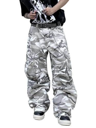 Zewool Herren Casual Wide-Leg Denim Cargo-Hosen Hose Mittelschwere Baggy Jeans mit Taschen Skater Y2K Hip Hop Streetwear Entspannte Lockere Passform 2000er Wandern und Reisen,E10 Camo,XXL von Zewool