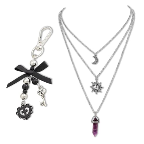 Hexen Zubehör 2er Set, Goth Keychain Und Hexen Halskette, Grunge Accessoires Für Gothic Fashion, Emo Accessoires Für Halloween Und Trends Stil, Eine Dame, Die Mode sucht von ZexJpr