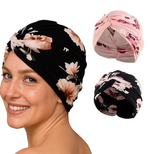 ZexJpr 2 Stück Kopfbedeckung Chemo, Turban Damen, Weiche Turbans Für Damen, Chemotherapie Krebs Hut, Kälteschutz Und Windschutz, Bequeme Kopfbedeckung Für Täglichen Gebrauch Und Schlaf von ZexJpr