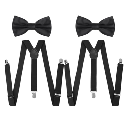 ZexJpr Hosenträger für Herren mit Fliege, 4-teiliges Set, Verstellbare Länge, Schwarze Fliege und Hosenträger, Ideal für Hochzeiten und Feste von ZexJpr