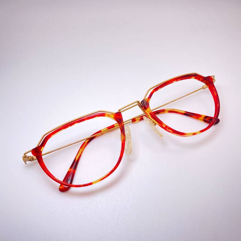 Oap Design Rare Eyewear Vintage Gemustert Rote Runde Brillengestell Bunte Funky Brillen 90Er Jahre von Zeynotify