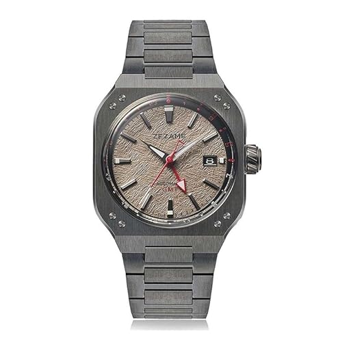 Zezame Night GMT Khaki Automatik Stahl Datum Silikon Saphir Herrenuhr, grau, Armband von ZEZAME