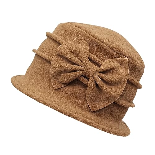 ZffXH Bucket Hat Damen, Khaki Winter Warm Women Wool Knit Fleece Floral Eimer Cloche Hut, Ladies 20er Jahre Frauen Hat, Pflaume Stop Kirche Derby Eimer Vintage Cap von ZffXH