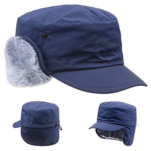 ZffXH Winter Herren Armee Mütze, Navy Bundeswehr Wintermütze, Cap Mit Ohrenklappen Herren, Herren Kappe Aviator Pilotenmütze, Kappe Mit Ohrenklappen, Kappen Herren Mütze Winter Warm von ZffXH