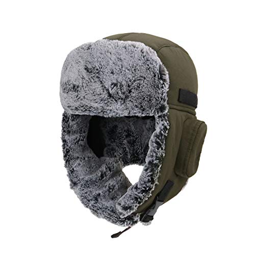 ZffXH Trapper Mütze Herren, Military Green Ushanka Herren Wasserfest, Warme Mütze Mit Ohrenklappen, Mütze Mit Ohrenklappen, Russen Mütze Herren, Herren Winter Fliegermütze Trappermütze von ZffXH