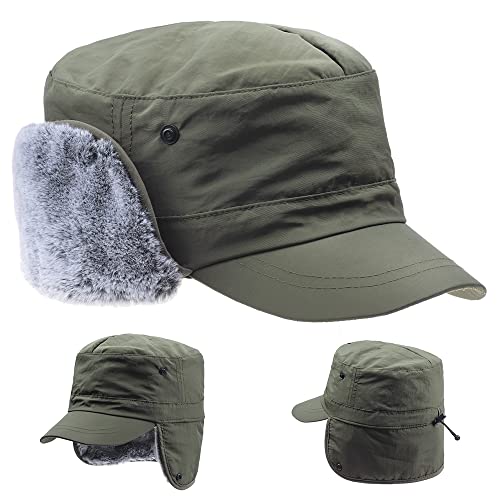 ZffXH Winter Militär Armee Trapper Hut Trappermütze Kappe Aviator Pilotenmütze Flieger Ohrenklappen Ohrschutz Jagd Jäger Mütze Fell Pelz warm Ski hat von ZffXH