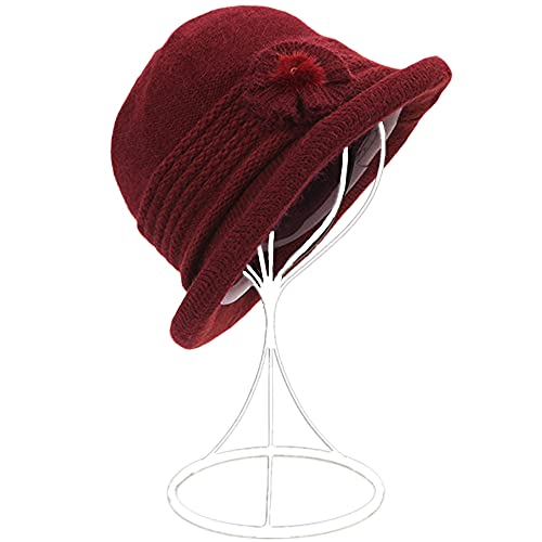 ZffXH Winter Wool Wolle Knit Beanie Skull Mütze Vintage 1920er Jahre glockenhut Strickmütze für Frauen Damen Herbst wintermütze Fischerhut von ZffXH