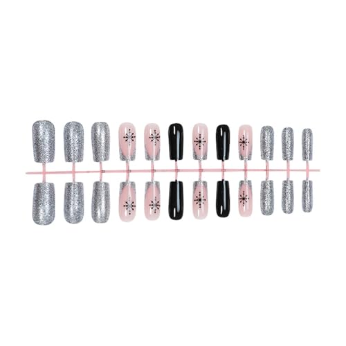 Elegante Weihnachtsnägel zum Aufdrücken mit Schneeflocke, glitzernde Kunstnägel zum Aufkleben für Frauen, schnelle Anwendung von Zgehnao