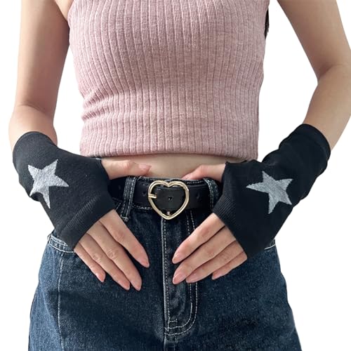 Zgehnao Damen Modebewusste Erwachsene Fingerlose Handschuhe, Schwarz, Länge 15-16cm, 100% Polyester von Zgehnao