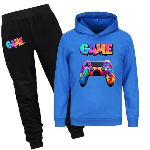 Zgekmby Jungen Trainingsanzug Game Fans Baumwolle Pullover Hoodie Sweatshirt Kleidung Set Kinder Jogginghosen Set 2 Stück Sweatsuit, Blau, 11-12 Jahre von Zgekmby