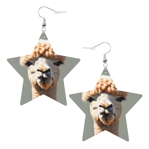 Weiße trendige Leder-Stern-Ohrringe für Frauen – Alpaka-Avatar-Druck, baumelnder Schmuck, Partygeschenke, einfache Creolen-Anhänger, One Size, Leder, Kein Edelstein von ZhRiYan