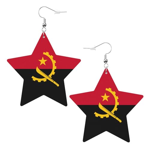 Weiße trendige Leder-Stern-Ohrringe für Frauen – Angola-Flaggen-Druck, baumelnder Schmuck, Partygeschenke, einfache Creolen-Anhänger, One Size, Leder, Kein Edelstein von ZhRiYan