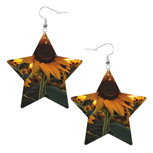 Weiße trendige Leder-Stern-Ohrringe für Frauen – Bauernhof-Sonnenblumen-Druck, baumelnder Schmuck, Partygeschenke, einfache Creolen-Anhänger, One Size, Leder, Kein Edelstein von ZhRiYan