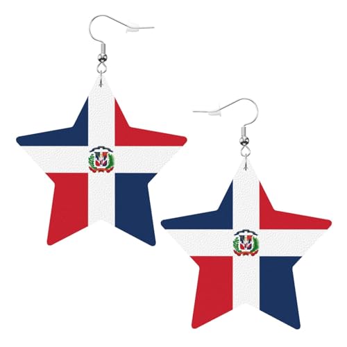 Weiße trendige Leder-Stern-Ohrringe für Frauen – Dominikanische Republik Druck, baumelnder Schmuck, Partygeschenke, einfache Creolen-Anhänger, One Size, Leder, Kein Edelstein von ZhRiYan