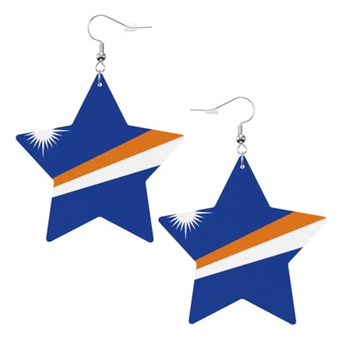 Weiße trendige Leder-Stern-Ohrringe für Frauen – Flagge der Marshallinseln Druck baumelnder Schmuck, Partygeschenke, einfache Creolen-Anhänger, One Size, Leder, Kein Edelstein von ZhRiYan