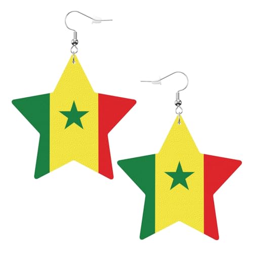 Weiße trendige Leder-Stern-Ohrringe für Frauen – Flagge des Senegal-Drucks, baumelnder Schmuck, Partygeschenke, einfache Creolen-Anhänger, One Size, Leder, Kein Edelstein von ZhRiYan