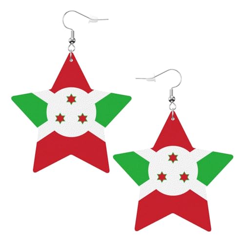 Weiße trendige Leder-Stern-Ohrringe für Frauen – Flagge von Burundi-Druck, baumelnder Schmuck, Partygeschenke, einfache Creolen-Anhänger, One Size, Leder, Kein Edelstein von ZhRiYan