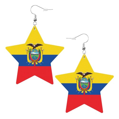 Weiße trendige Leder-Stern-Ohrringe für Frauen – Flagge von Ecuador Druck, baumelnder Schmuck, Partygeschenke, einfache Creolen-Anhänger, One Size, Leder, Kein Edelstein von ZhRiYan