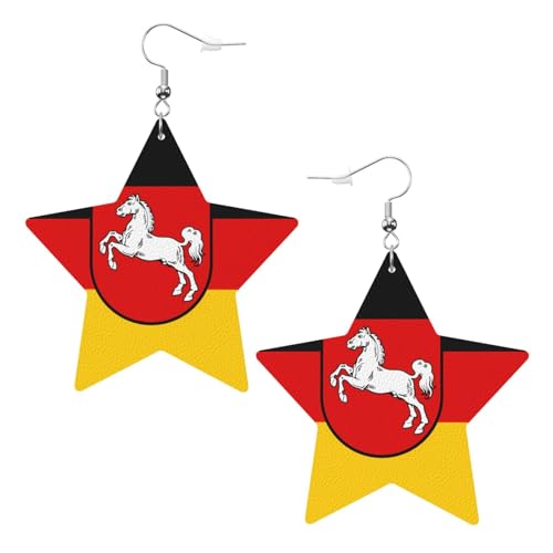 Weiße trendige Leder-Stern-Ohrringe für Frauen – Flagge von Niedersachsen Druck, baumelnder Schmuck, Partygeschenke, einfache Creolen-Anhänger, One Size, Leder, Kein Edelstein von ZhRiYan