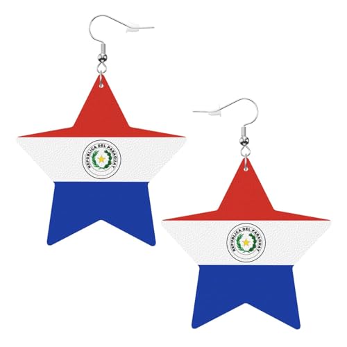Weiße trendige Leder-Stern-Ohrringe für Frauen – Flagge von Paraguay Druck, baumelnder Schmuck, Partygeschenke, einfache Creolen-Anhänger, One Size, Leder, Kein Edelstein von ZhRiYan