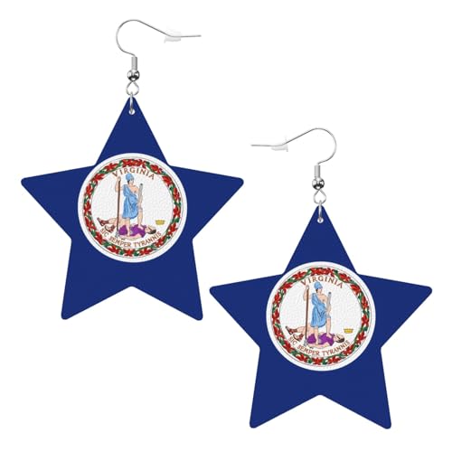 Weiße trendige Leder-Stern-Ohrringe für Frauen – Flagge von Virginia Druck, baumelnder Schmuck, Partygeschenke, einfache Creolen-Anhänger, One Size, Leder, Kein Edelstein von ZhRiYan